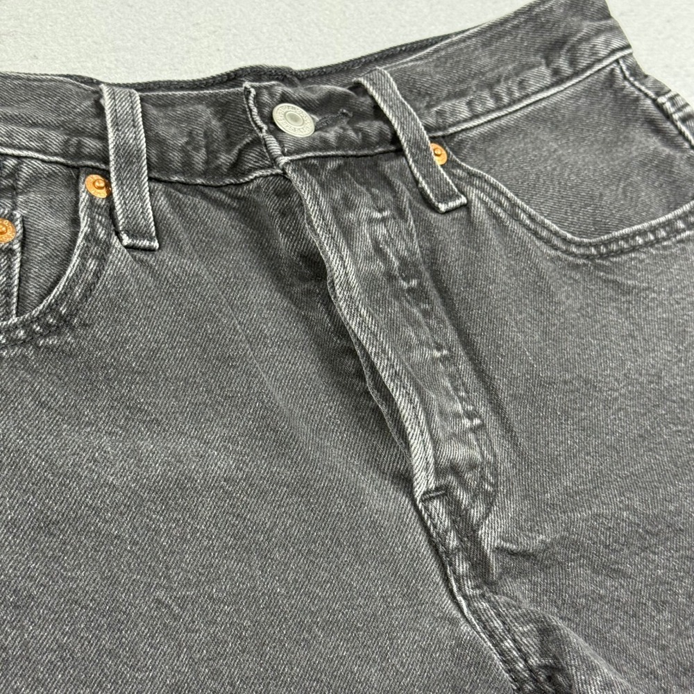 Levis 501 Original Cutoff Shorts High Waisted Washed Black Denim Frayed Hem